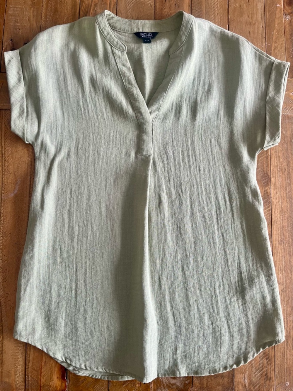 Rachel Roy Sage Green Short Sleeve Split-Neck Tunic Natural Vibe US S - Picture 13 of 13